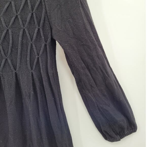 Max Studio Black Knit Knot Smocking Long Sleeve Stretch Sweater Dress - Picture 11 of 12